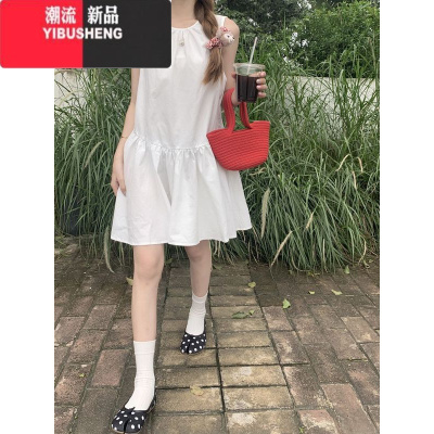 YIBUSHENG甜酥恋曲~小个子简约无袖背心连衣裙女设计感圆领宽松短裙
