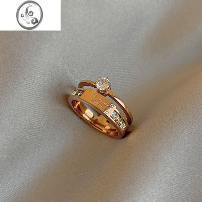 JiMi小众设计大锆石钛钢双层戒指女时尚高级感个性指环不可调节食指戒