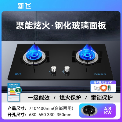 新飞燃气灶家用双灶猛火分体炉头灶具定时台嵌入式天然气液化煤气_特价款双文火钢化玻璃面板_液化气