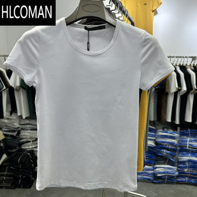 HLCOMAN短款白色打底t恤潮流上衣精小伙纯色紧身修身短袖男学生潮