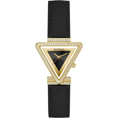 GUESS女士石英防水腕表金属边框皮质表带黑盘金tone精钢表壳