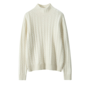 秋冬新款纯色山羊绒衫女针织打底衫宽松休闲显瘦半高领绞花毛衣