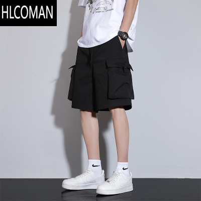 HLCOMAN短裤男潮流黑色夏季薄款运动工装五分裤美式宽松男生冰丝休闲裤子