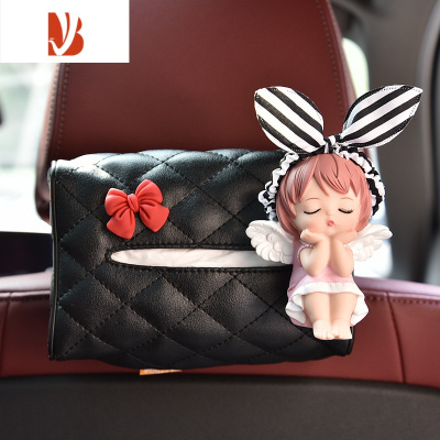 三维工匠车载纸巾盒车内卡通安妮椅背挂式多汽车扶手箱收纳抽纸盒套% 红蝴蝶结-条纹[安妮纸巾盒]★