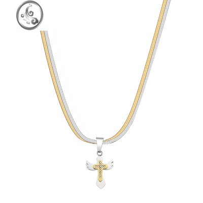 JiMi美式双色吊坠项链男女潮高级感高街痞帅蛇骨链钛钢嘻哈风