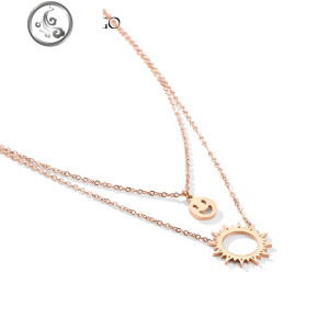 双层太阳花笑脸项链女韩版简约学生森系锁骨链短款玫瑰金脖颈饰品 JiMi 时尚百搭