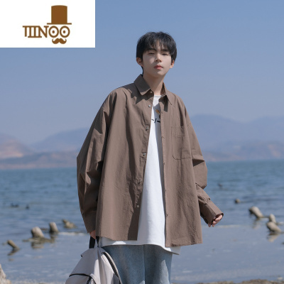 YANXU日系cityboy卡其色衬衫男长袖感痞帅夏季薄款防晒衬衣外套男