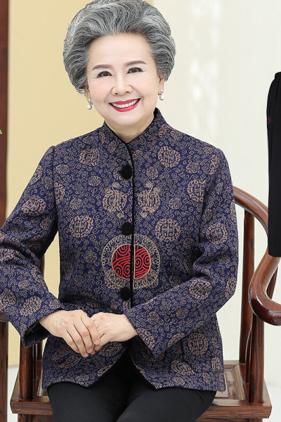 迪鲁奥(DILUAO)高档轻奢中老年人女装秋装外套奶奶装唐装60-70岁80妈妈春秋上衣老人衣服