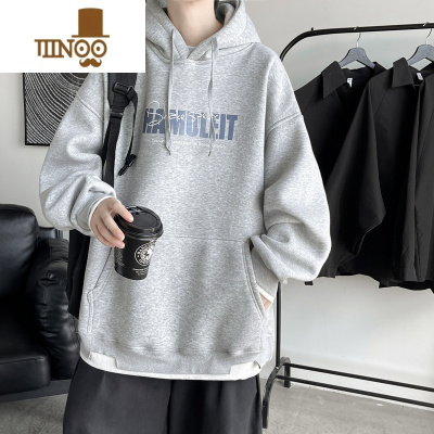 YANXU春季青少年连帽卫衣男潮牌痞帅藏青色外套chic假上衣服