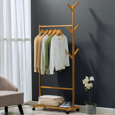 家时光 实木衣帽架衣架落地卧室挂衣架立式衣服架子现代简约楠竹鞋架多层室内收纳衣帽架