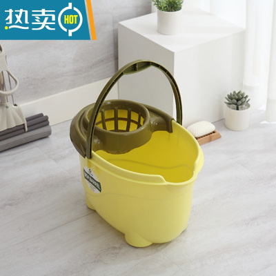 敬平家用手动挤水桶手压地拖桶拖地拖把桶塑料旋转拧水单桶老式墩布桶 加厚椭圆款黄色