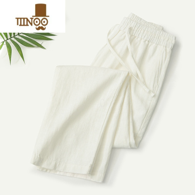 YANXU良品复古无印商务休闲亚麻宽松直筒长裤男夏季薄款胖子大码苎麻裤