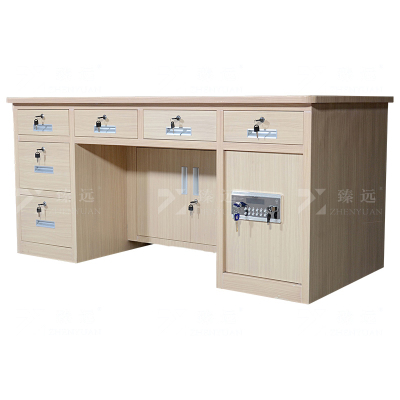 臻远 BXZ-25 钢制保险桌可投币收银财务桌1.6m白木纹六斗电子锁