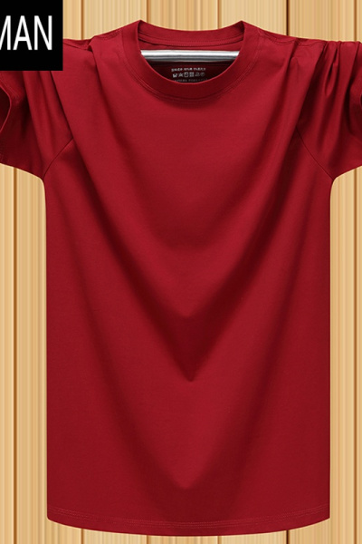 HLCOMAN夏季莫代尔弹力薄款短袖T恤衫加肥大码半袖宽松体恤男 枣红色