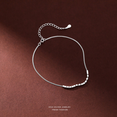 S925足银几何小方块女简约小众轻奢感ins冷淡风手链脚链一件代发送女朋友老婆情人节七夕生日礼物