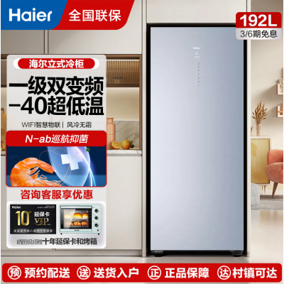 海尔(Haier)立式无霜冰柜192升一级能效电脑温控全温区冷藏冷冻保鲜-40度深冷速冻立式冷冻柜BD-192WEGL