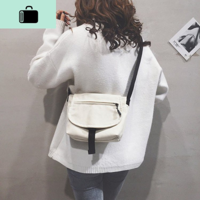 韩国ins超火日系简约原宿邮差包学生单肩背包男女百搭帆布斜挎包NEW LAKE女斜挎包
