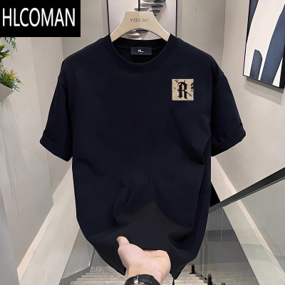 HLCOMAN2025夏新款短袖t恤男男装衣服宽松休闲印花体恤半袖黑色