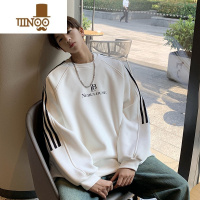 YANXU圆领卫衣男士2023秋季新款潮牌撞色拼接织带学生oversize慵懒上衣