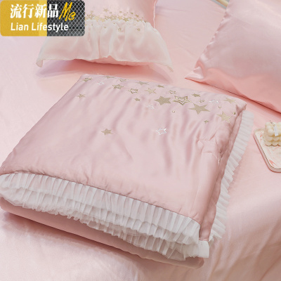 夏季公主风星星刺绣粉色夏凉被60支兰精天丝夏被可水洗空调被 三维工匠被子