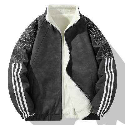 棉衣男秋冬季新款情侣羊羔绒加厚保暖外套宽松百搭立领双面穿棉服