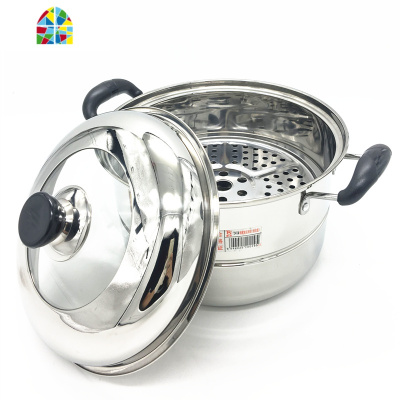 不锈钢蒸锅家用小大汤锅一层单层复底加厚加深燃煤气灶用 FENGHOU 32cm复底