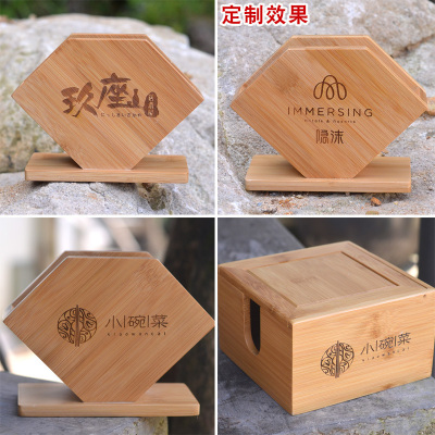 家柏饰(CORATED)商用正方形竹制纸巾盒创意餐厅饭店竹质方巾纸收纳盒定制LOGO刻字