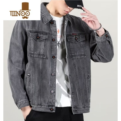 YANXU2023春季新款男装灰色蓝色牛仔衣工装牛仔外套男宽松大码夹克
