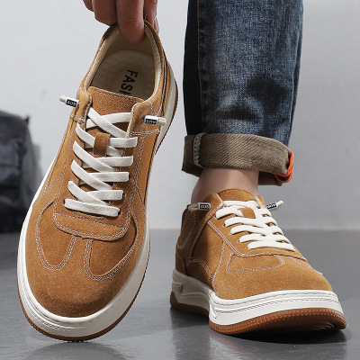 鞋子男新款小白鞋简约真皮反绒面头层猪皮夏季透气板鞋男