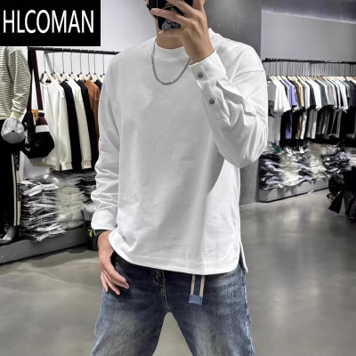 HLCOMAN高端纯色卫衣男下摆开衩设计感纽扣华棉长袖小领口亲肤透气打底衫