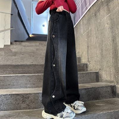 女童牛仔裤秋装新款儿童直筒阔腿裤女孩大童春秋款裤子初中生