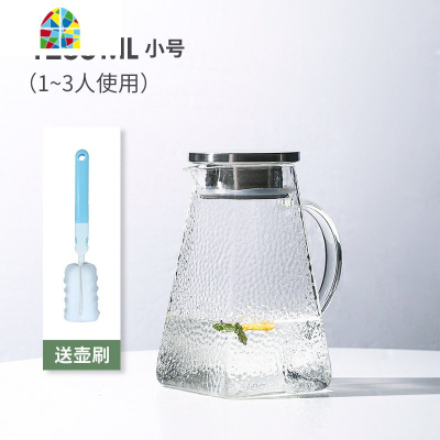 冷水壶玻璃耐热可高温晾凉水壶凉水杯家用锤纹扎壶水瓶日式大容量 FENGHOU [收藏加购送壶刷]1800ml方形凉水壶