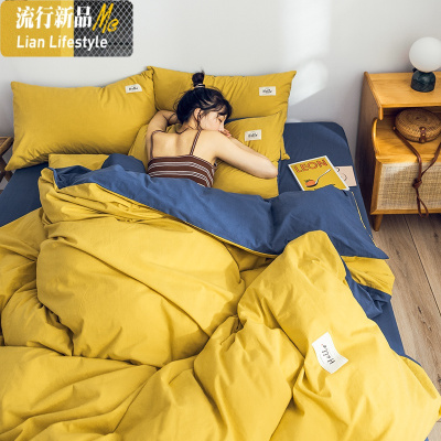 网红款棉四件套棉水洗棉床笠被套北欧风床单三件套床上用品4 三维工匠