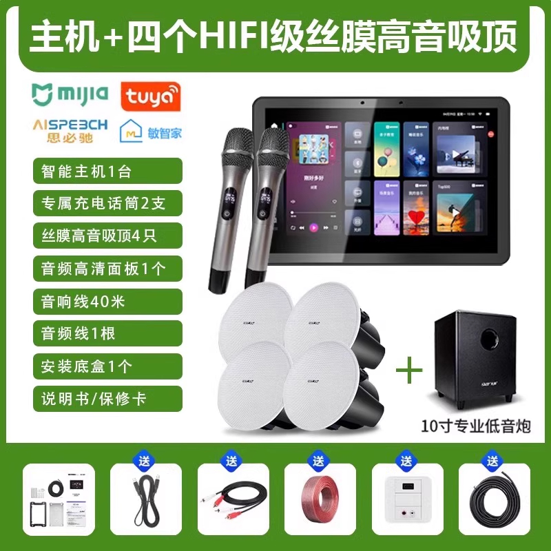 先科(SAST)智能AI家庭吸顶音响客厅无线智能K歌主机+6个6.5英寸HiFi丝膜高音同轴吸顶音响+10吋专业低音炮