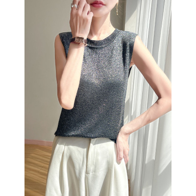圆领亮丝背心女内搭打底衫25夏季新款休闲无袖针织冰丝上衣