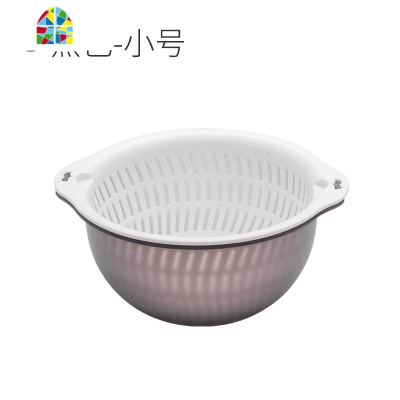 双层镂空洗菜盆洗水果塑料家用水果篮厨房圆形加大号洗菜篮 FENGHOU 混色大中小号(六件套盆+筛)