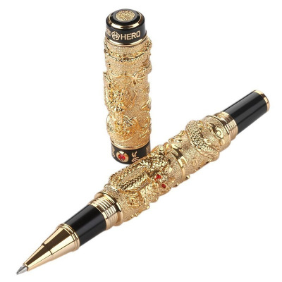 英雄(HERO) 钢笔 双龙戏珠 2000 金色 12K金尖墨水笔/签字笔