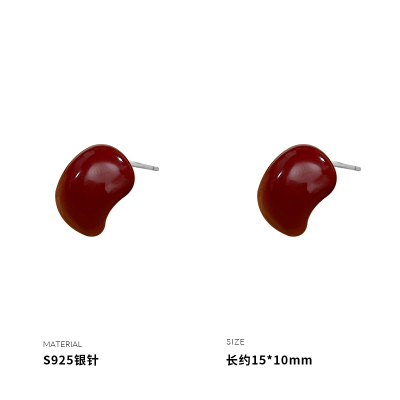 925银针安可拉红色方形显白耳钉女耳环耳饰高级感时尚潮流送女朋友老婆情人节七夕生日礼物