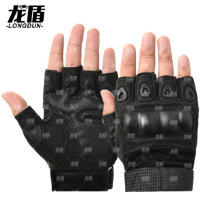 龙盾战术半指手套男士格斗拳击户外骑行机车摩托运动健身露指黑色 军绿 土黄
