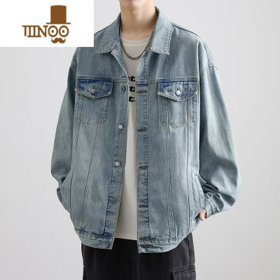 YANXU水洗复古牛仔外套男美式潮牌宽松百搭休闲翻领工装夹克上衣