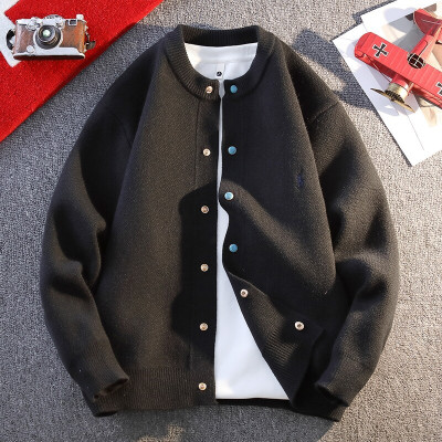 日系青年针织开衫男夹克秋冬新款时尚潮牌刺绣毛衣男外套
