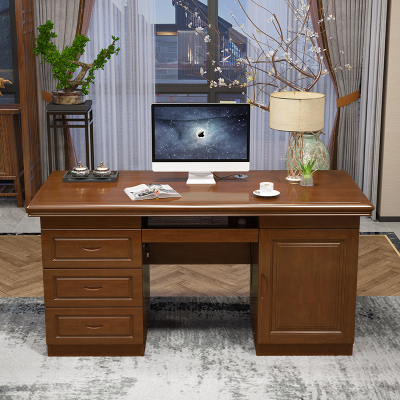鑫环境 1.2米中式实木办公桌橡胶木书桌家用电脑桌带锁抽屉办公写字台老板桌财务行政桌教师办公桌