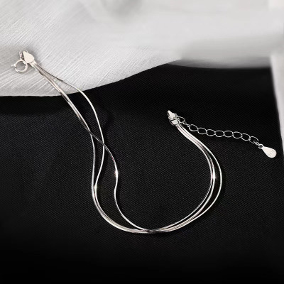 三层蛇骨手链女s925纯银三生三世简约冷淡风手环百搭网红手饰礼物送女朋友老婆情人节七夕生日礼物