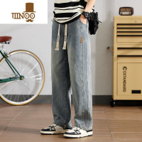 YANXU2023美式九分复古高街牛仔裤男潮牌直筒宽松修身夏季薄款阔腿长裤