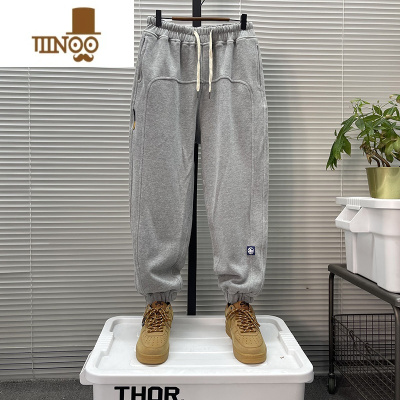 YANXU灰色卫裤男士2023新款潮牌运动裤子九分束脚裤男款宽松长裤