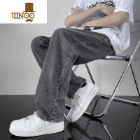 YANXU黑灰色男款夏季牛仔裤港风cec宽松阔腿裤潮牌复古直筒休闲长裤子