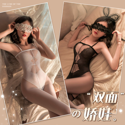 霏慕透明女式情趣丝袜性感情趣内衣优雅提花假式连体衣免脱开裆连身袜7567女黑丝袜床上衣服
