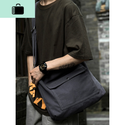 日系潮流复古帆布单肩斜挎包男休闲托特包简约通勤原宿轻便背包男NEW LAKE