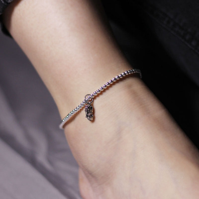 貔貅原创设计纯银脚链复古银饰个性女款性感饰品韩版简约银珠脚饰送女朋友老婆情人节七夕生日礼物