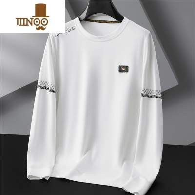 YANXU薄款圆领长袖T恤男加肥加大码潮流休闲卫衣胖子宽松透气上衣